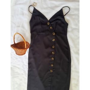 Mint Limit Black Button Midi Dress
